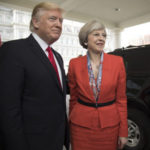 President Donald Trump greets British Prime Minister Theresa May upon her arrival, Friday, Jan. 27, 2017, to the West Wing entrance of the White House in Washington, D.C.
