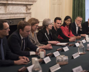 Prime Minister Theresa May holds a Tech Sector Roundtable and Reception at No10 Downing Street. PM May holds roundtable in the famous Cabinet Room for members from the Tech Sector followed by a Reception at No10. Image obtained by No 10 Flickr.